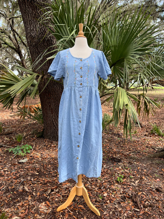 ✧ Embroidered Denim Dress ✧ Natural Fibers