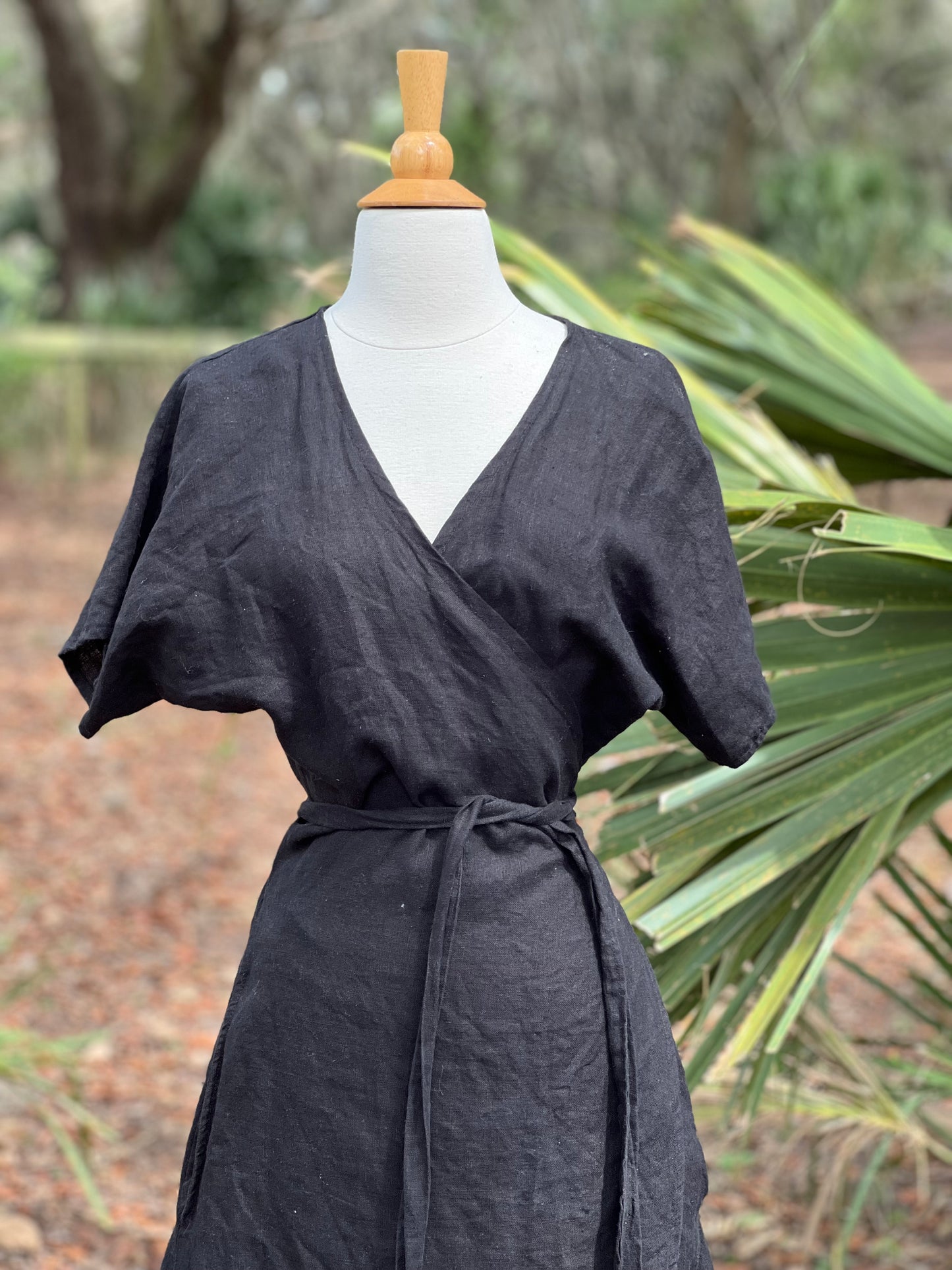 Linen Wrap Dress Sample (XS) Onyx