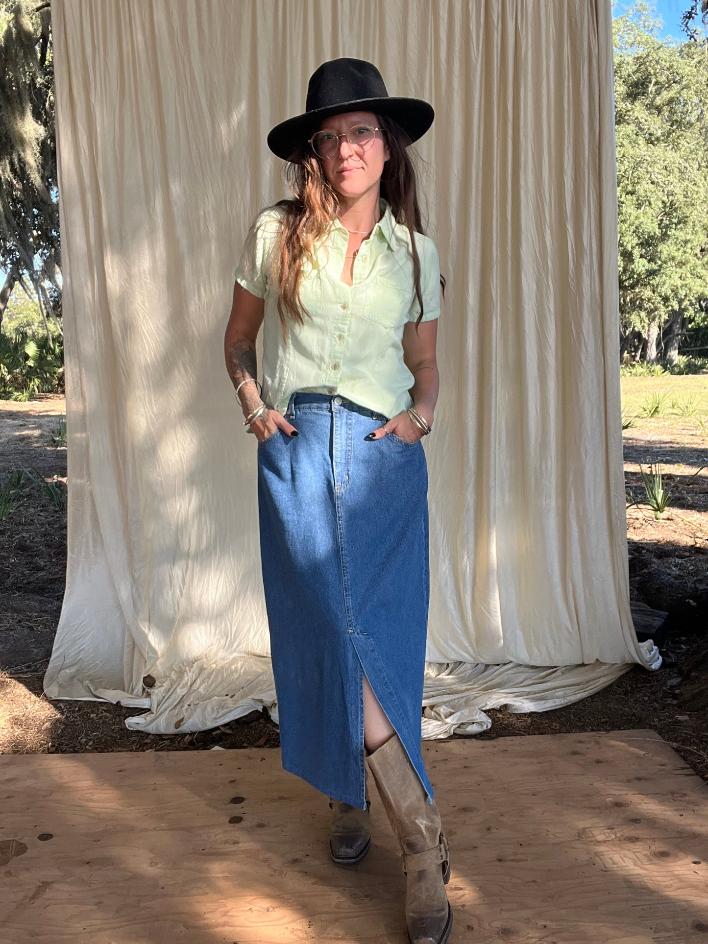 ✧ Denim Midi Skirt ✧ Natural Fibers