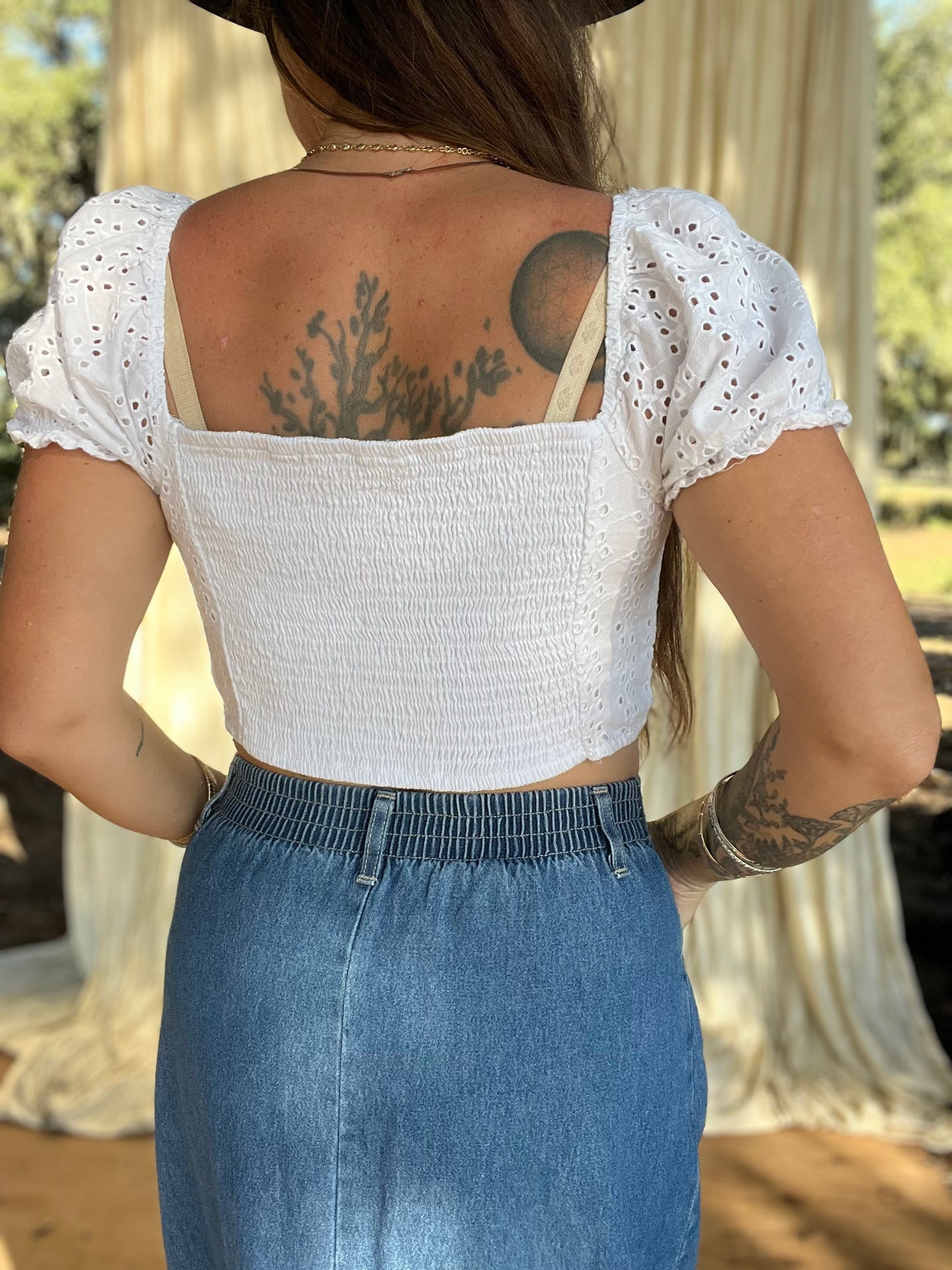 ✧ Cinch Front Puff Sleeve Top ✧ Natural Fibers