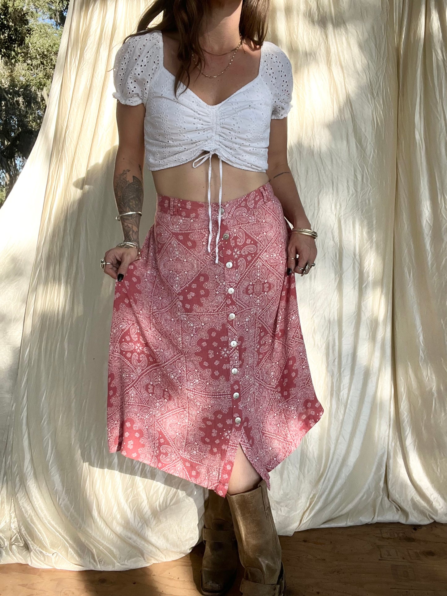 ✧ Paisley Button Down Midi Skirt ✧