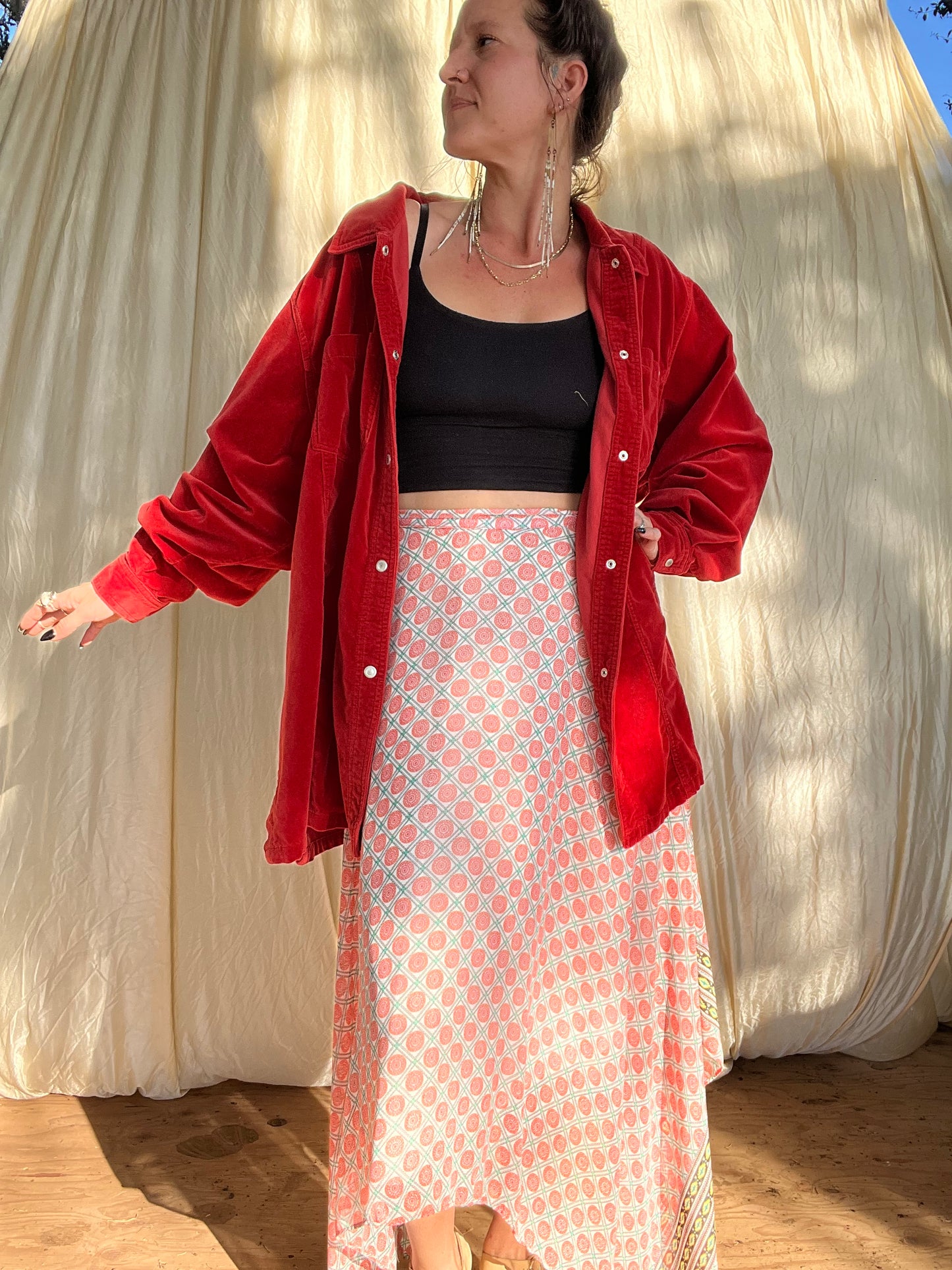 ✧ Oversize Velour Button Down ✧ Natural Fibers