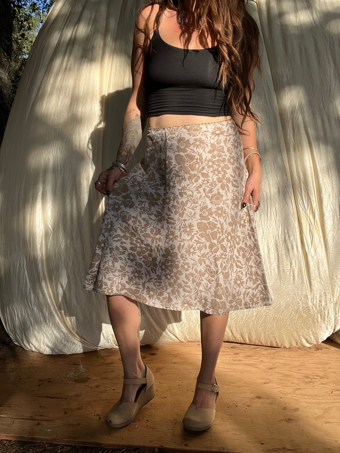 ✧ Floral Print Linen Skirt ✧ Natural Fibers