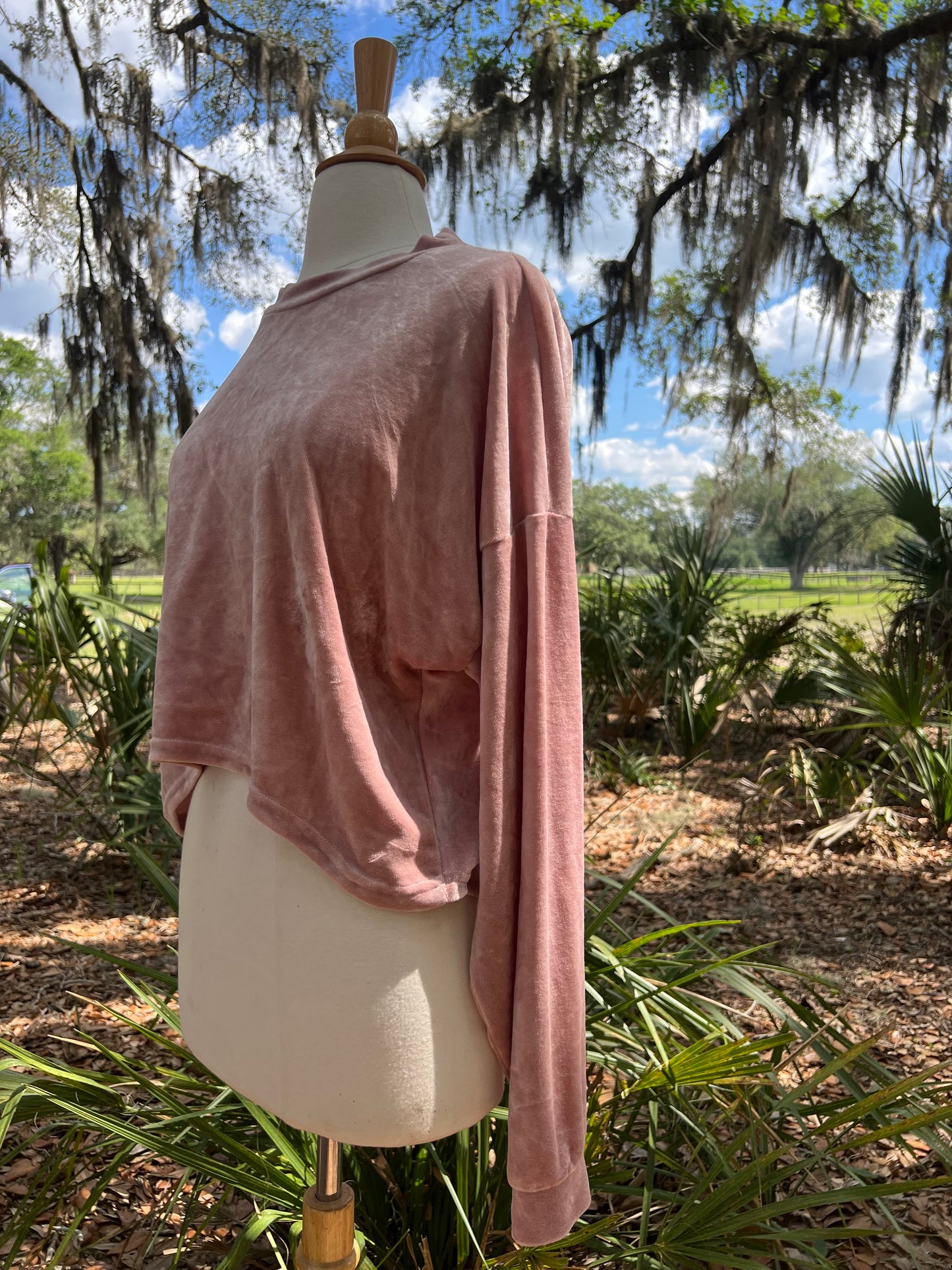 Cream Top (M/L Waist Length) Pink Bamboo Velour