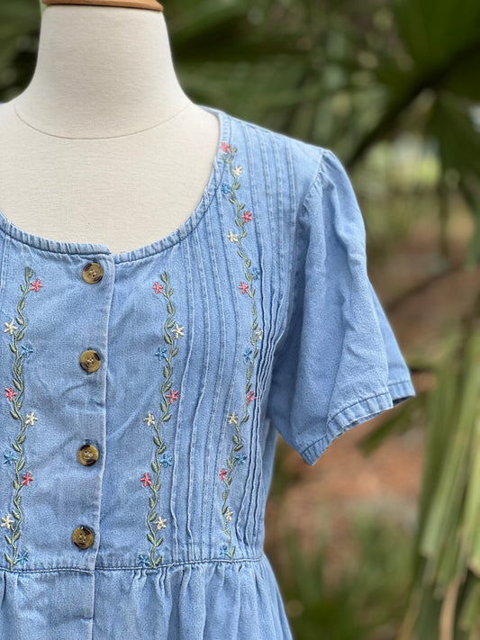 ✧ Embroidered Denim Dress  ✧ Natural Fibers