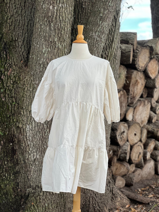 ✧Puff Sleeve Tiered Dress ✧ Natural Fibers