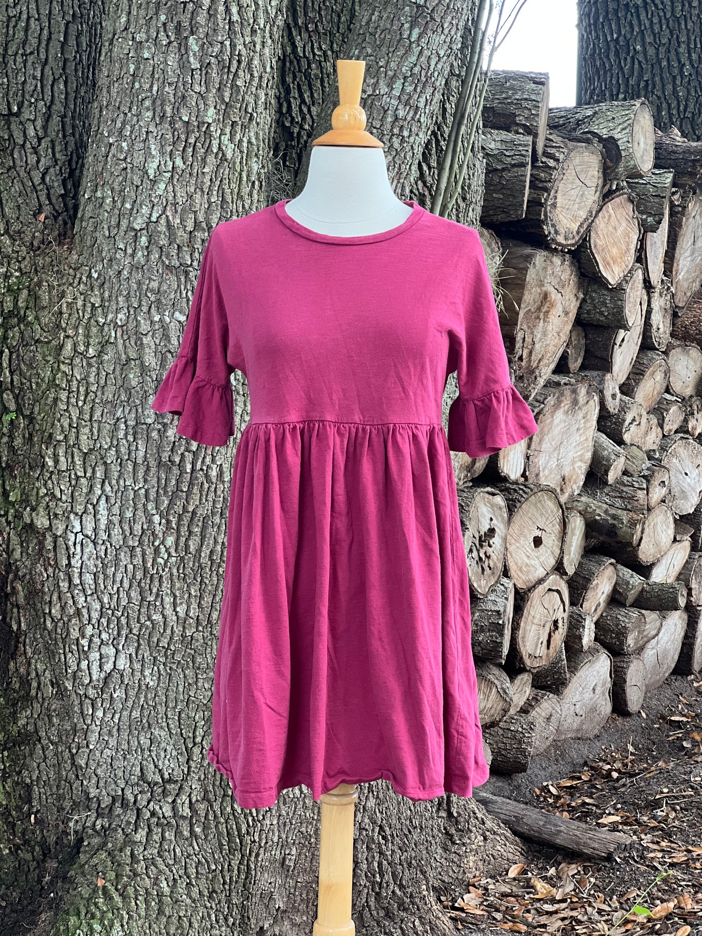 ✧ Burgundy Baby Doll Dress  ✧ Natural Fibers