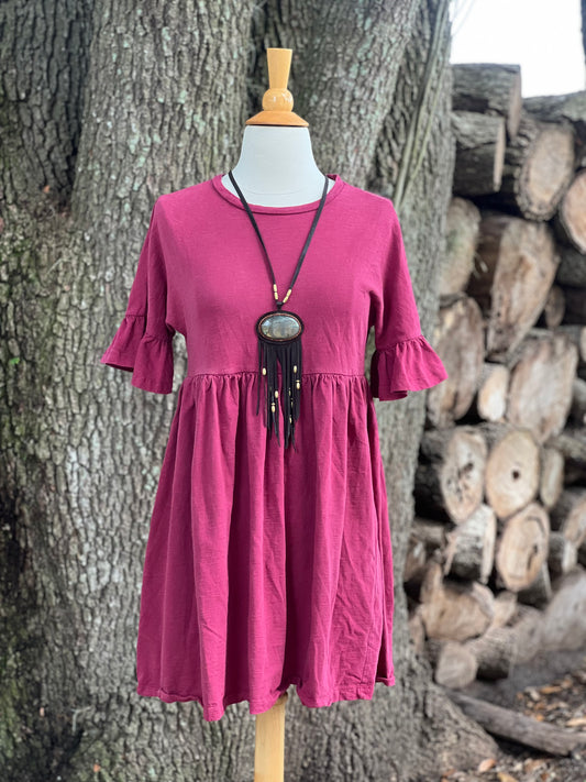 ✧ Burgundy Baby Doll Dress  ✧ Natural Fibers
