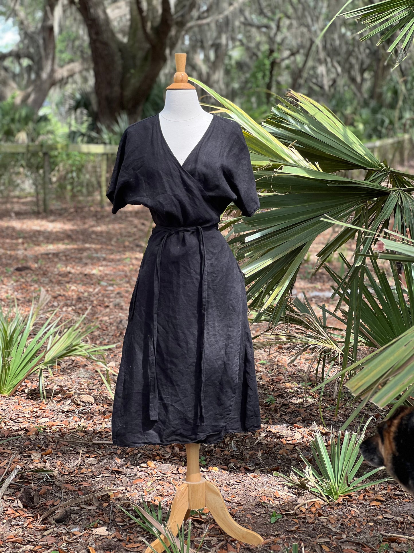 Linen Wrap Dress Sample (XS) Onyx
