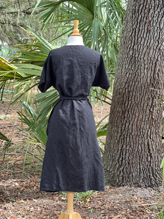 Linen Wrap Dress Sample (XS) Onyx