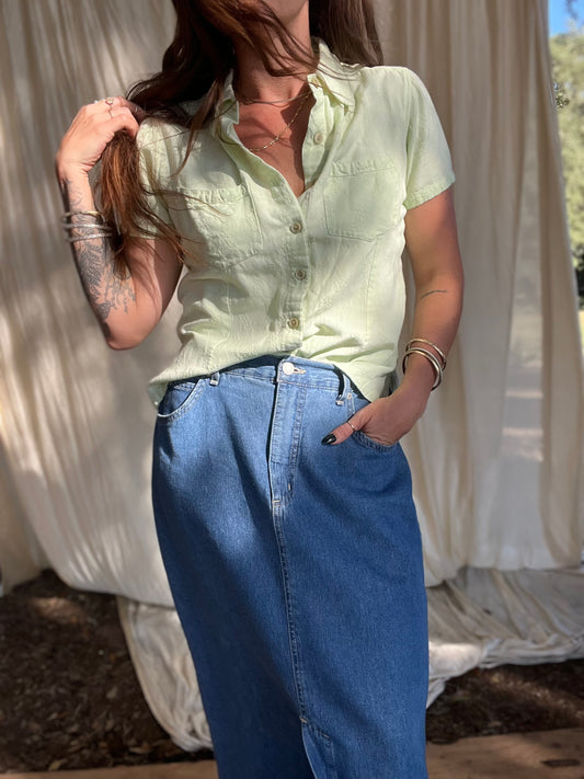 ✧ Green Floral Cottagecore Button Down ✧ Natural Fibers