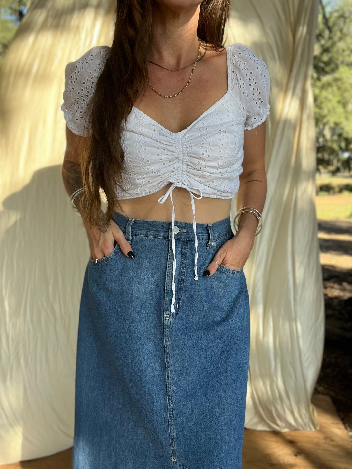 ✧ Cinch Front Puff Sleeve Top ✧ Natural Fibers