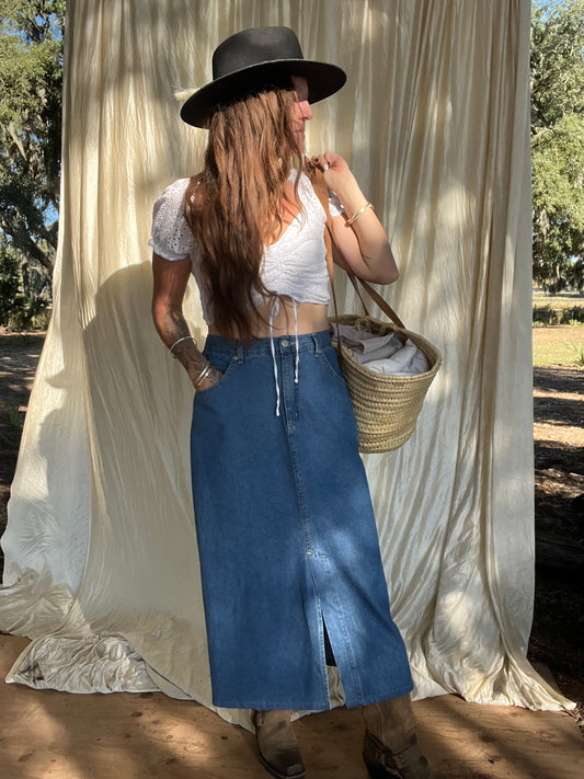 ✧ Denim Midi Skirt ✧ Natural Fibers