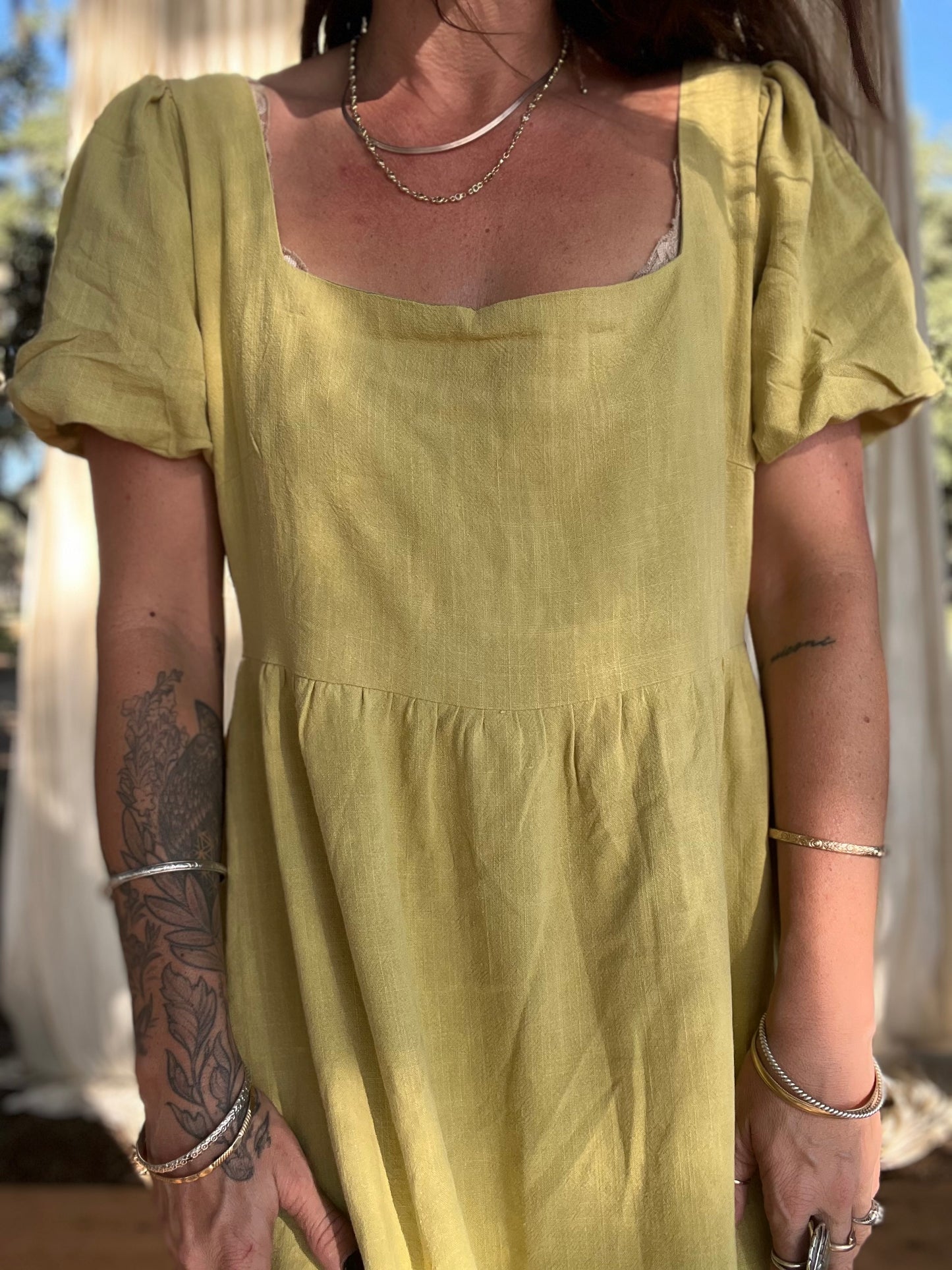 ✧ Puff Sleeve Midi Dress ✧ Natural Fibers