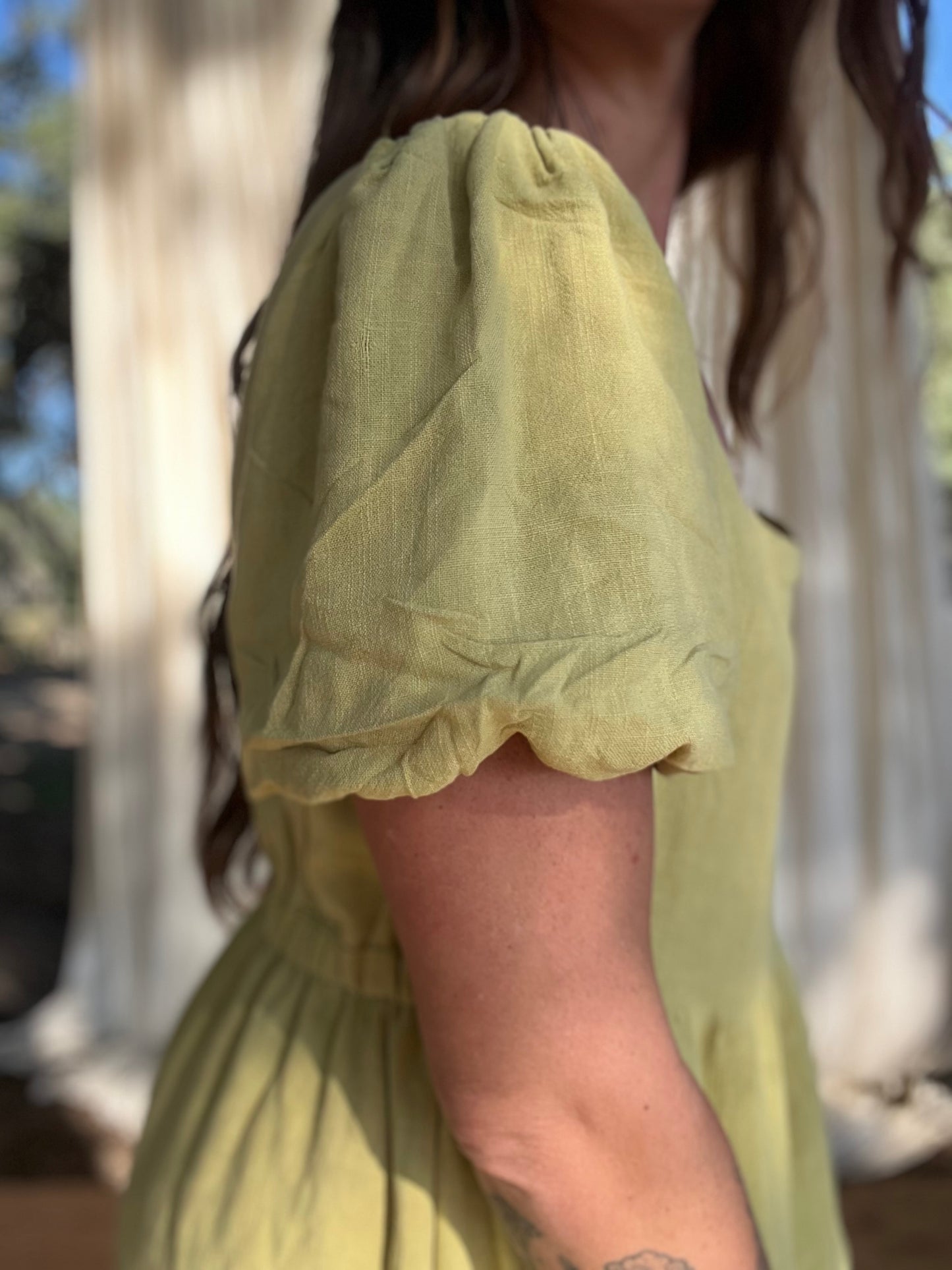 ✧ Puff Sleeve Midi Dress ✧ Natural Fibers