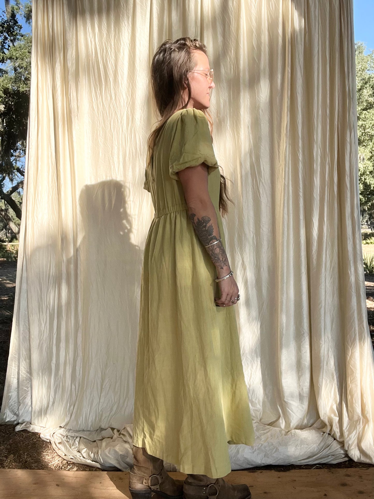 ✧ Puff Sleeve Midi Dress ✧ Natural Fibers