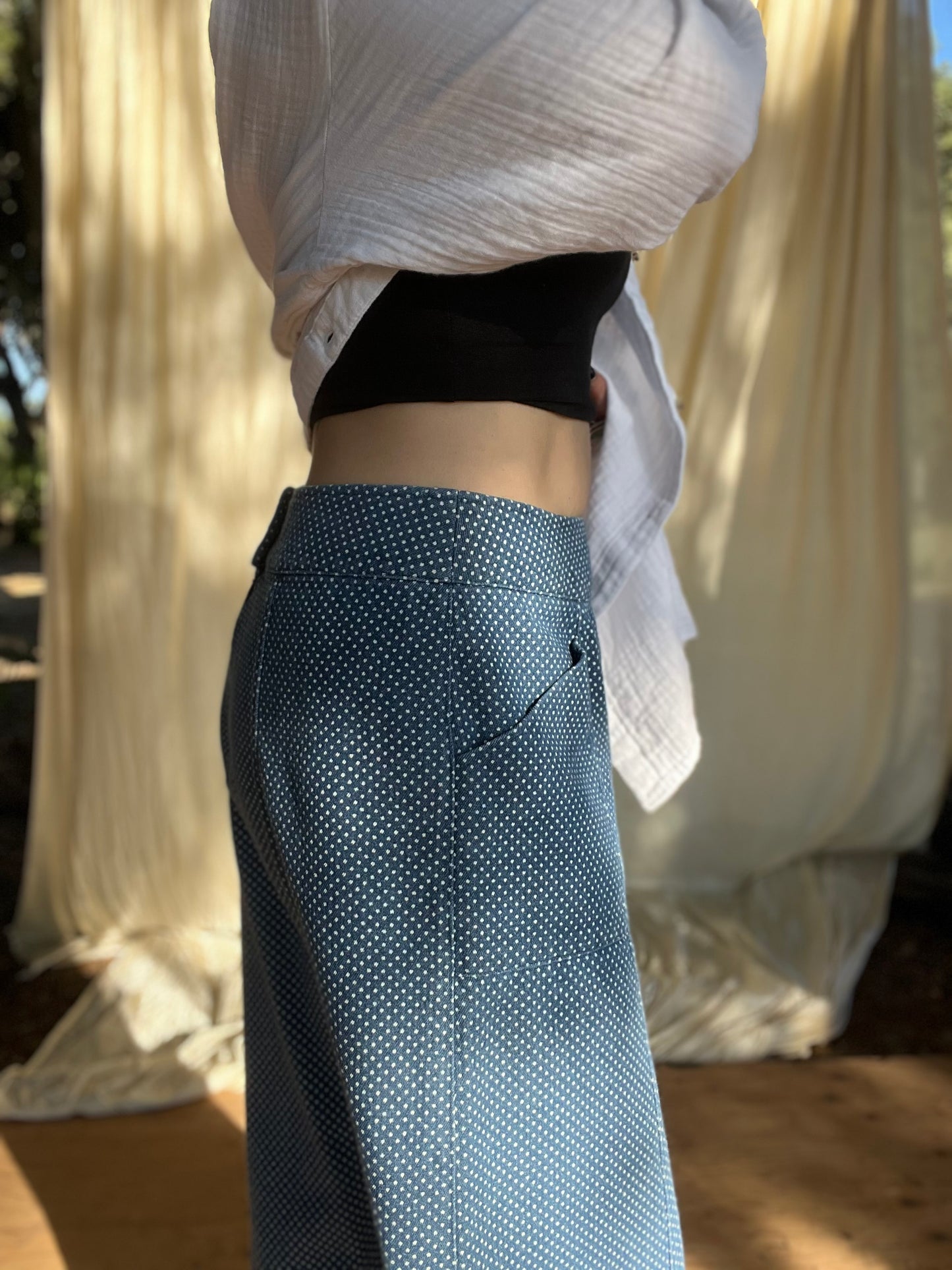 ✧ Handmade Pocket Skirt ✧ Denim Polka Dots