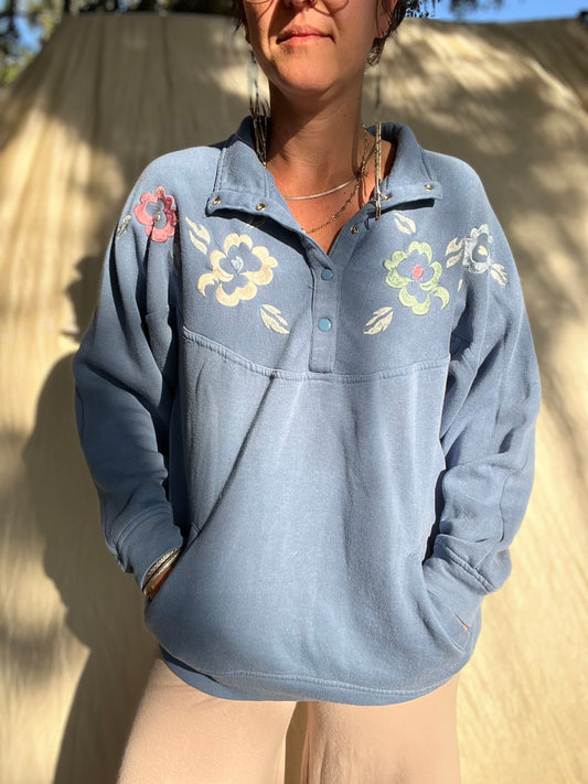 ✧ Embroidered Floral Cottagecore Pullover ✧ Natural Fibers
