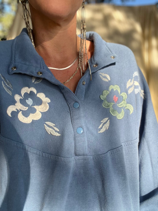 ✧ Embroidered Floral Cottagecore Pullover ✧ Natural Fibers