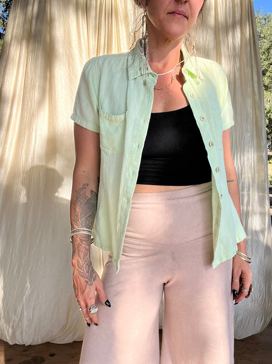 ✧ Green Floral Cottagecore Button Down ✧ Natural Fibers