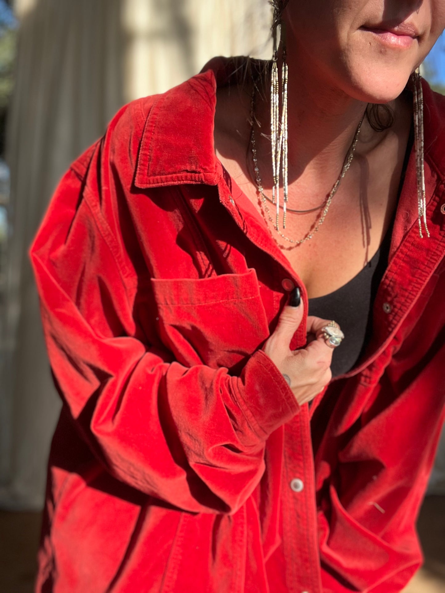 ✧ Oversize Velour Button Down ✧ Natural Fibers