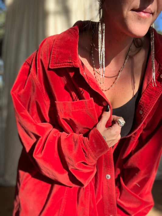 ✧ Oversize Velour Button Down ✧ Natural Fibers