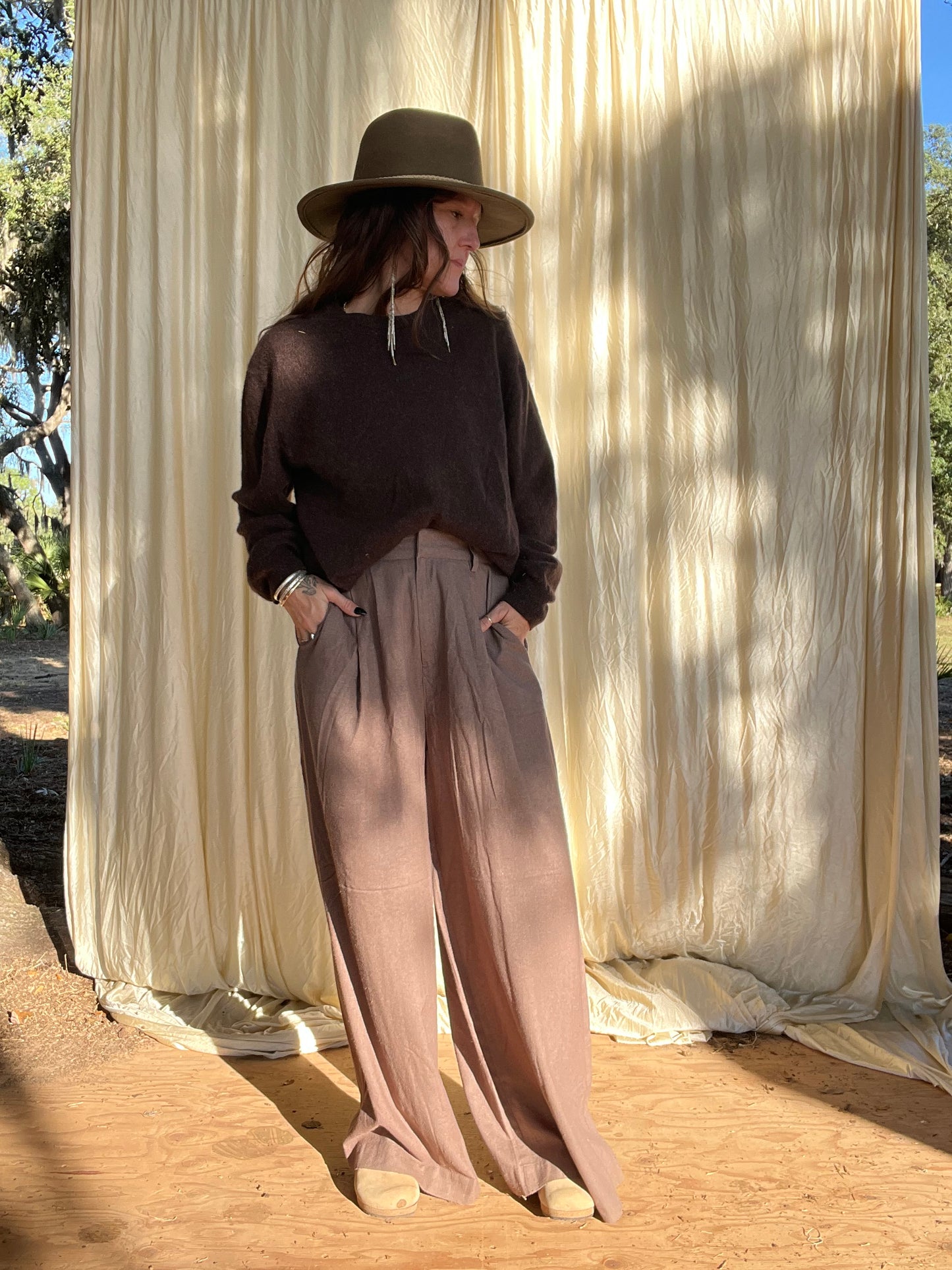 ✧ Hepburn Pleated Raw Silk Trousers  ✧ Natural Fibers