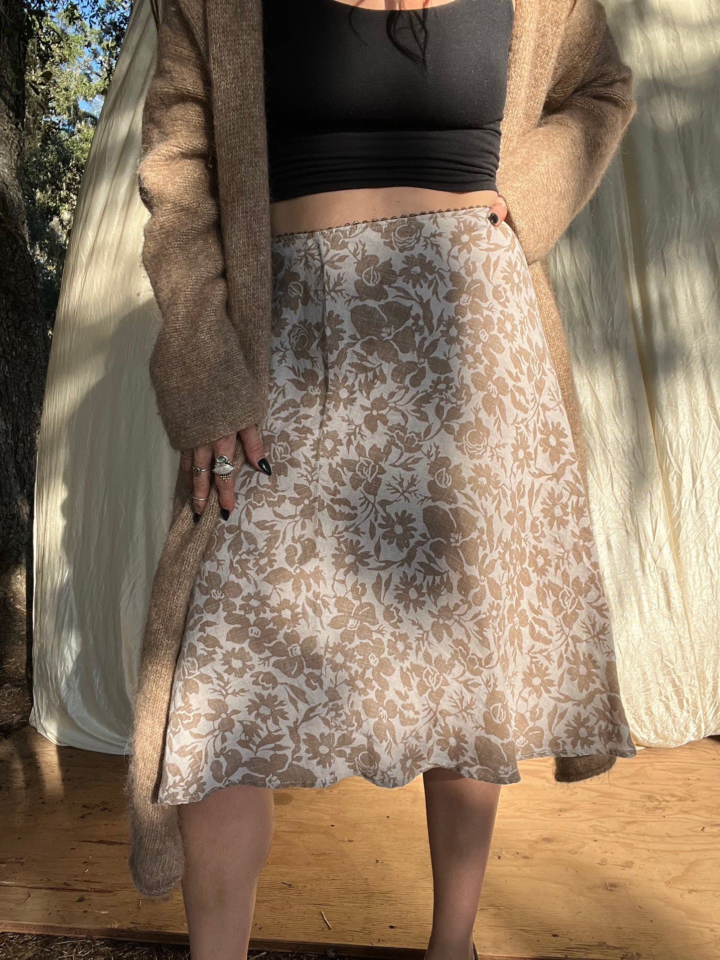 ✧ Floral Print Linen Skirt ✧ Natural Fibers