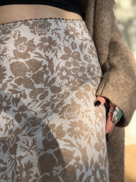 ✧ Floral Print Linen Skirt ✧ Natural Fibers