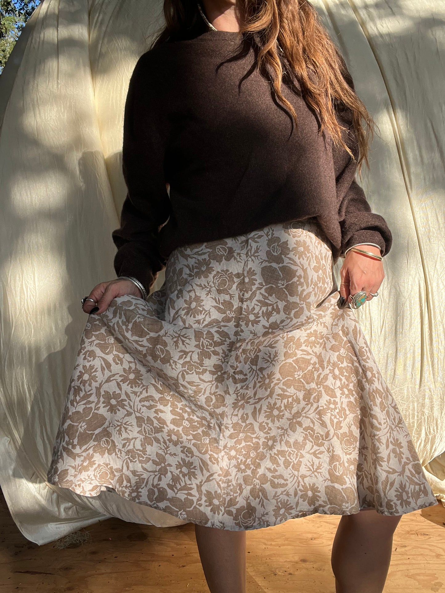 ✧ Floral Print Linen Skirt ✧ Natural Fibers