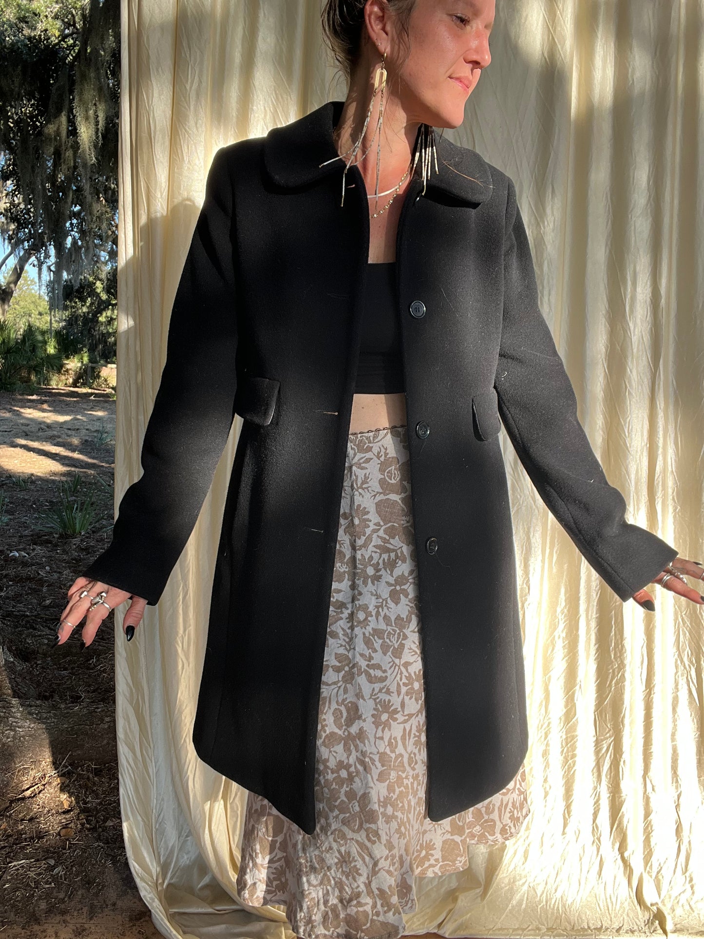 ✧ Black Wool Peacoat ✧ Natural Fibers