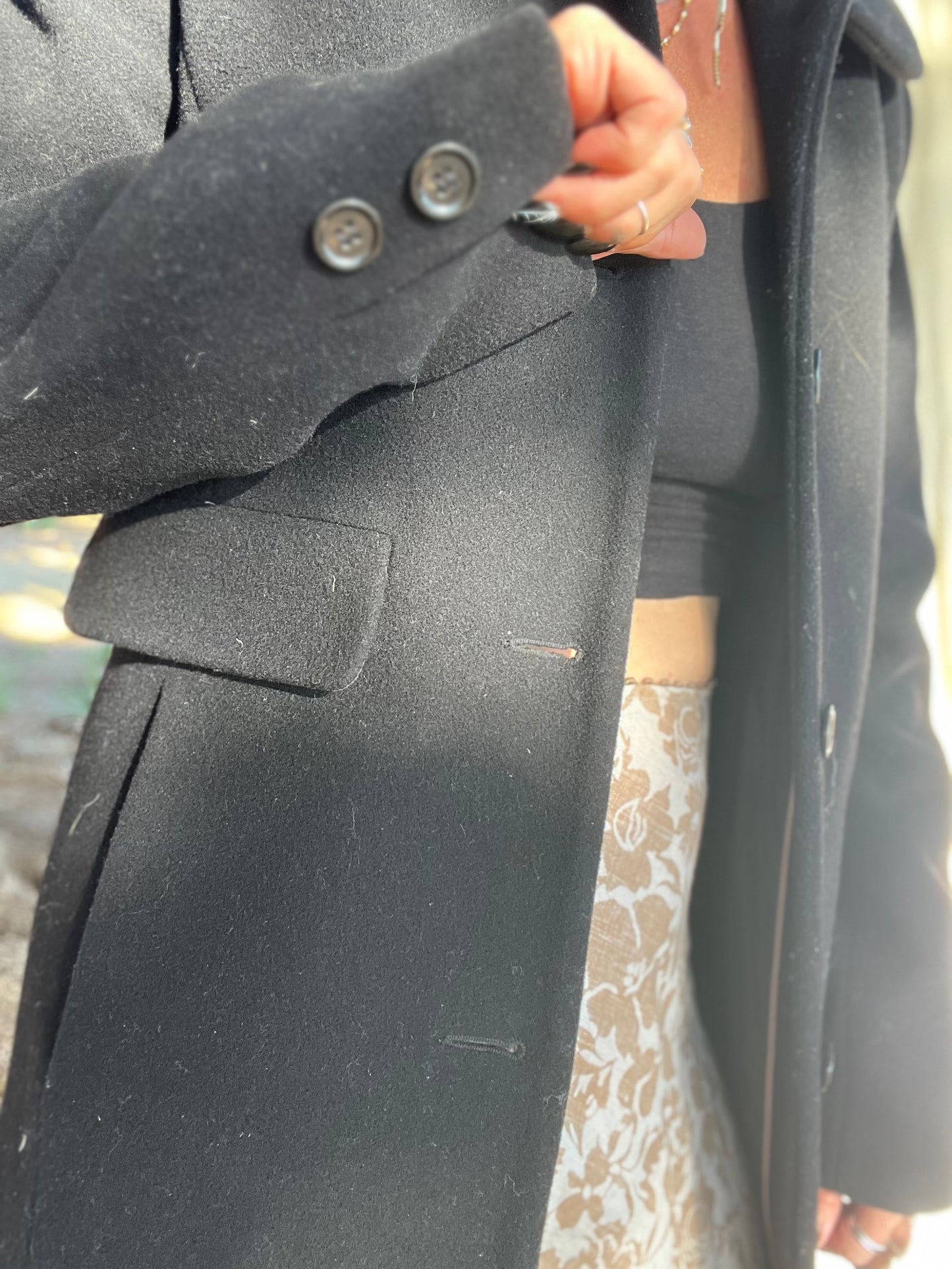 ✧ Black Wool Peacoat ✧ Natural Fibers
