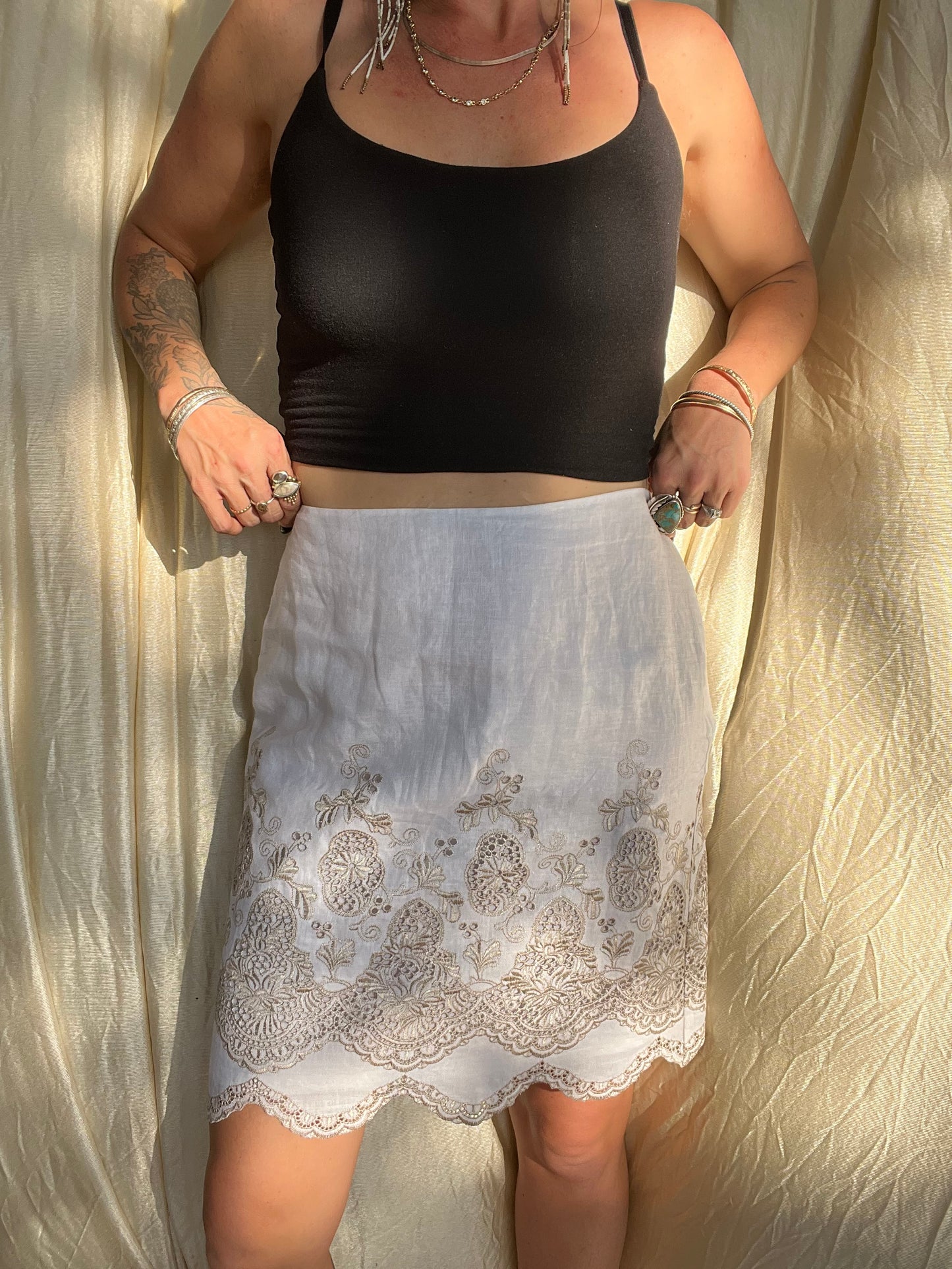 ✧ Embroidered Linen Skirt ✧ Natural Fibers