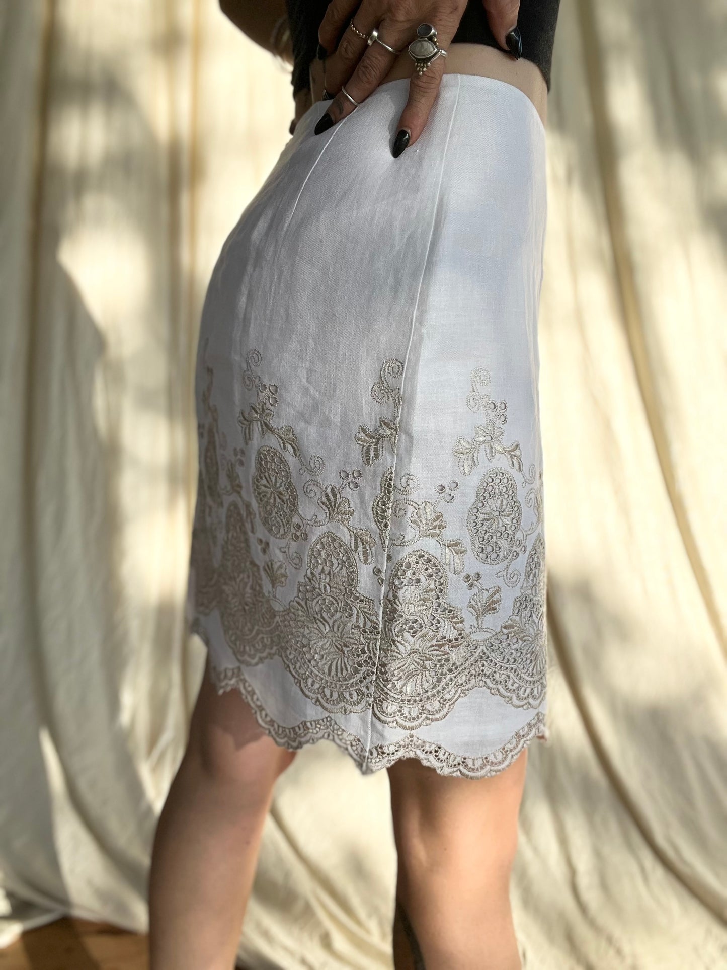 ✧ Embroidered Linen Skirt ✧ Natural Fibers