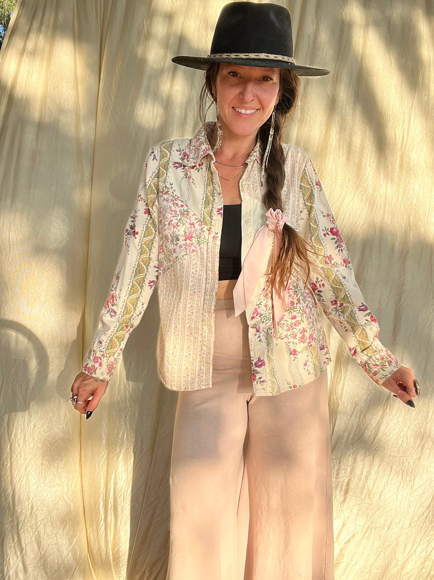 ✧ Floral Patchwork Buttondown ✧ Natural Fibers