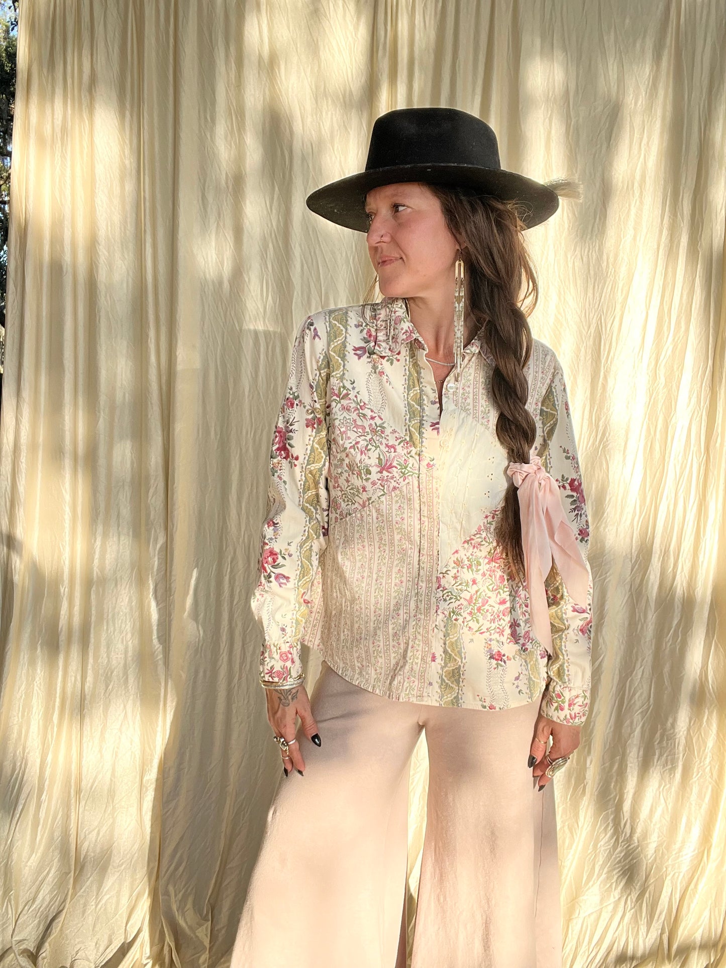 ✧ Floral Patchwork Buttondown ✧ Natural Fibers