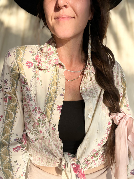 ✧ Floral Patchwork Buttondown ✧ Natural Fibers
