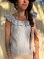 ✧ Blue and White Stripe Ruffle Top ✧ Natural Fibers