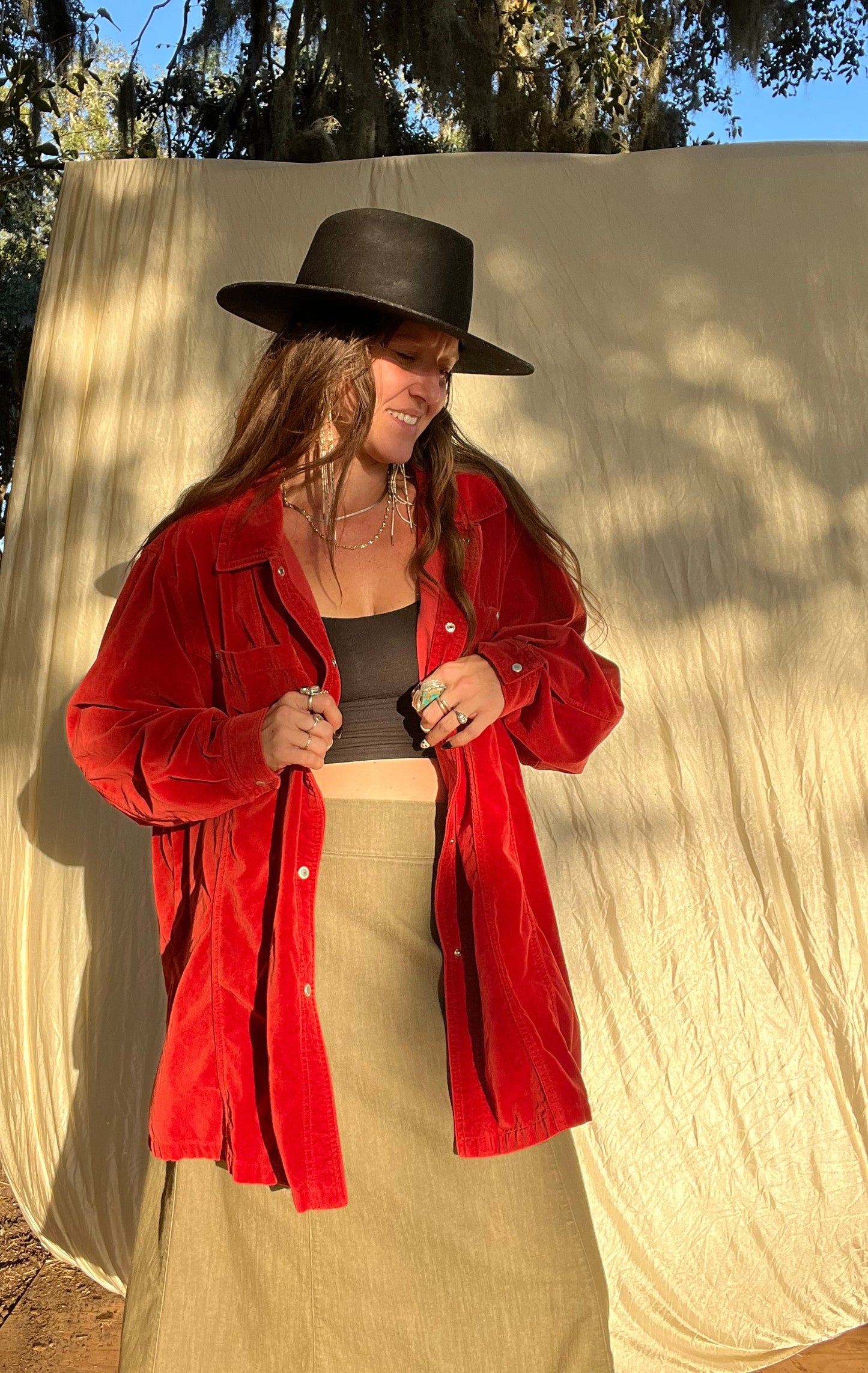 ✧ Oversize Velour Button Down ✧ Natural Fibers