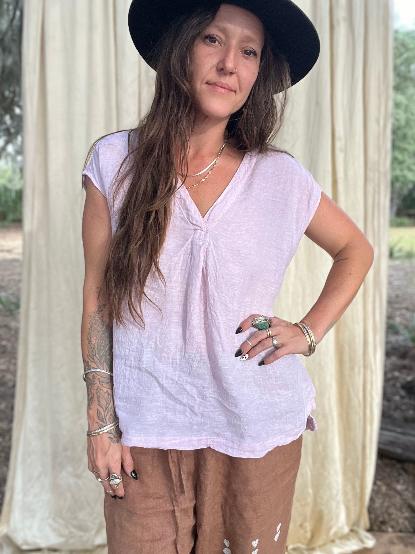 ✧ Pink Linen Top ✧ Natural Fibers