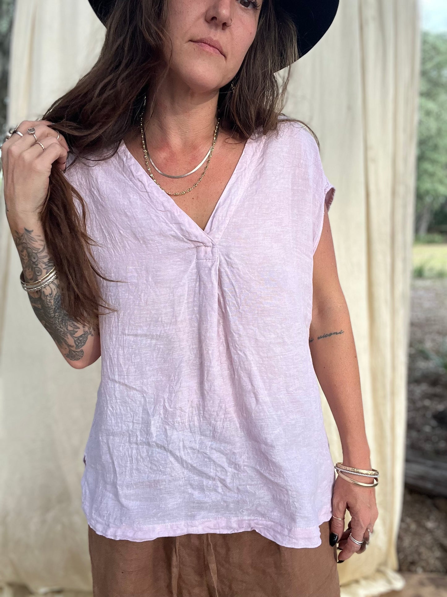 ✧ Pink Linen Top ✧ Natural Fibers