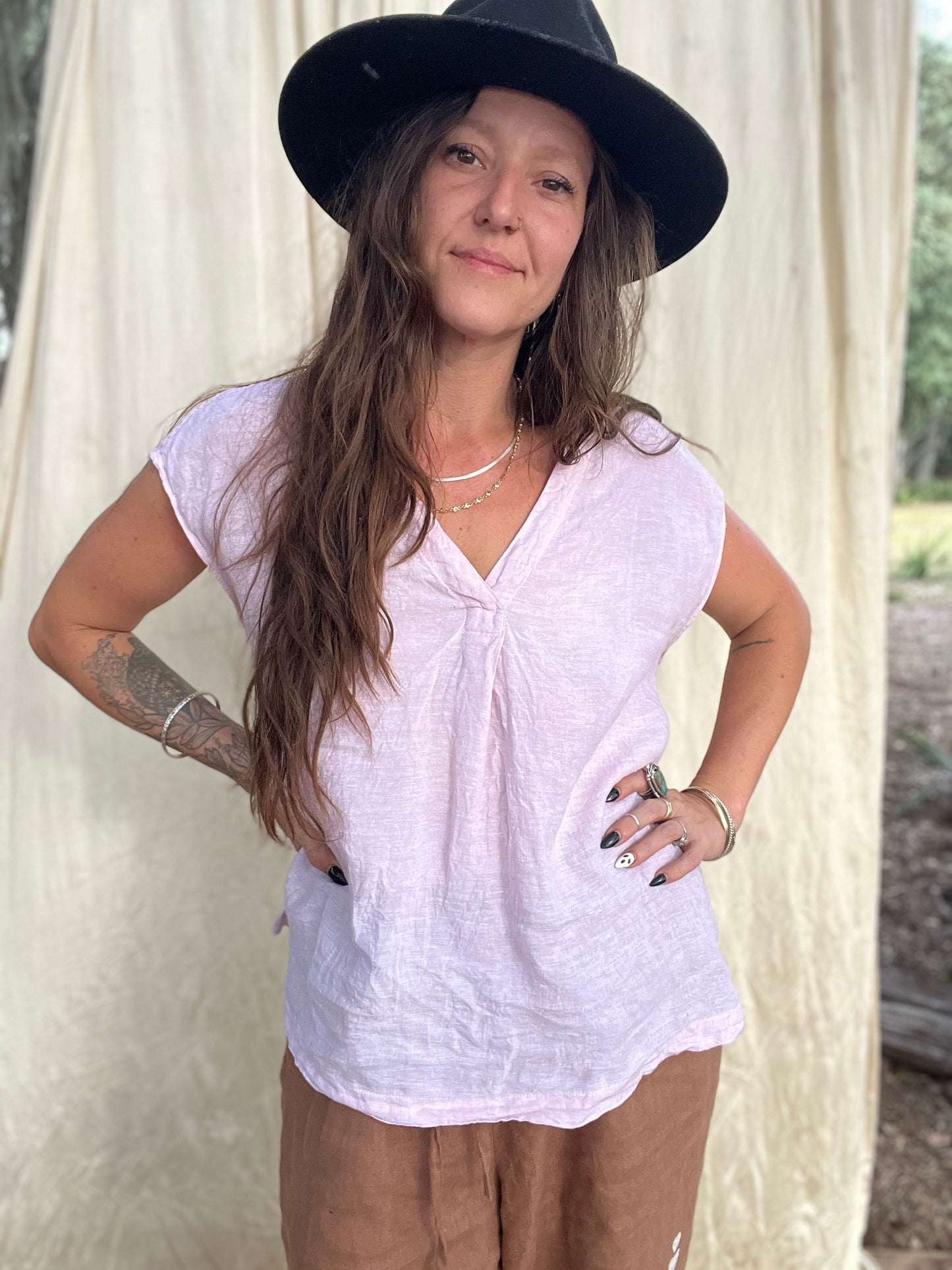 ✧ Pink Linen Top ✧ Natural Fibers