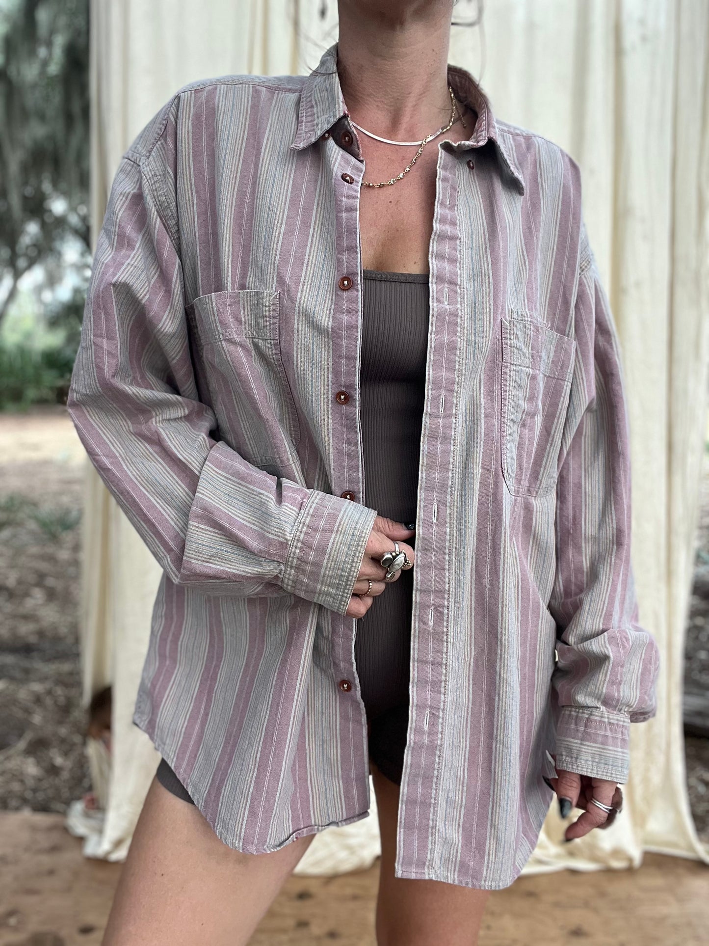 ✧ 90’s Striped Button Down ✧ Natural Fibers