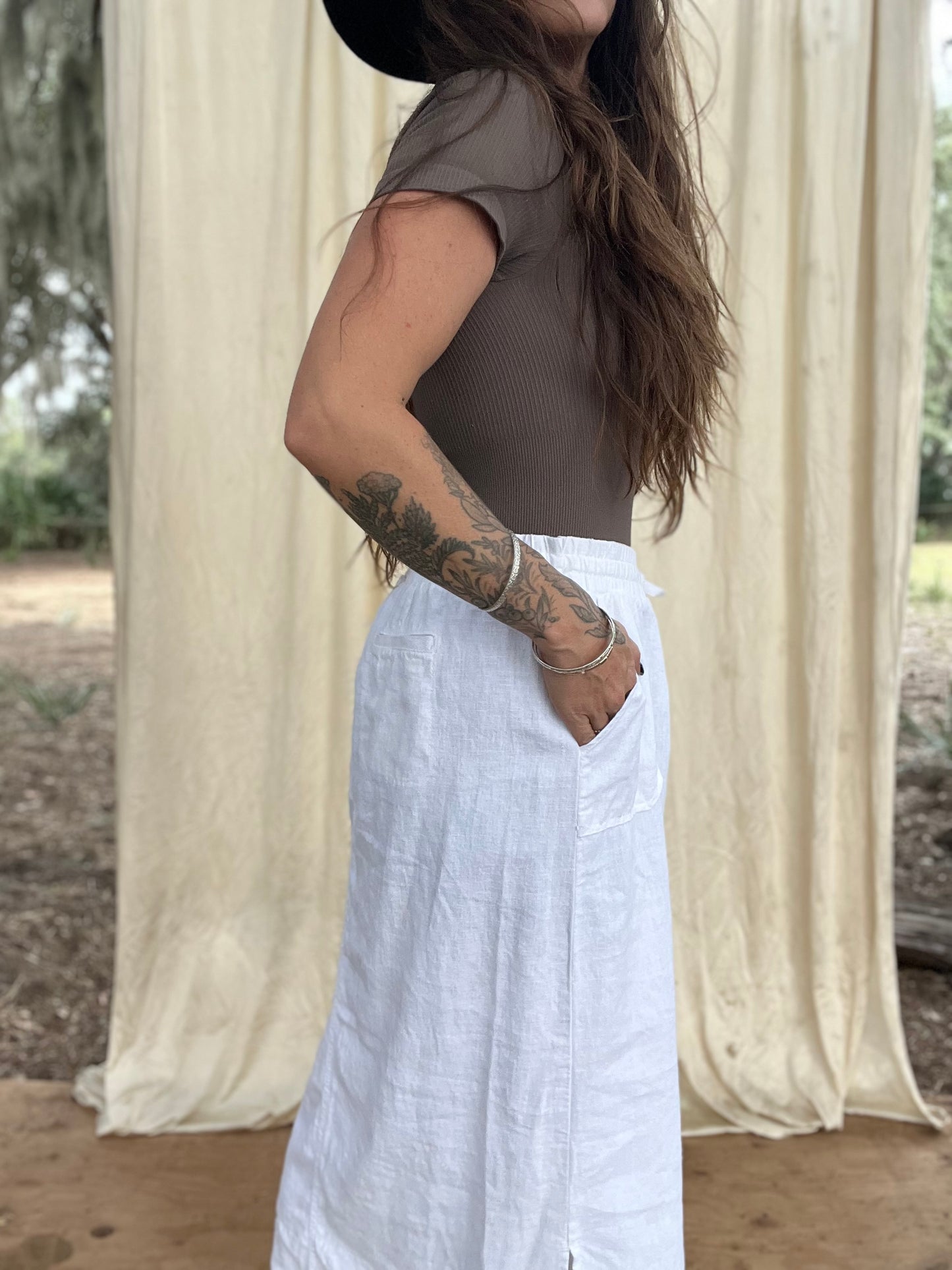 ✧ Linen Drawstring Pocket Skirt ✧ Natural Fibers