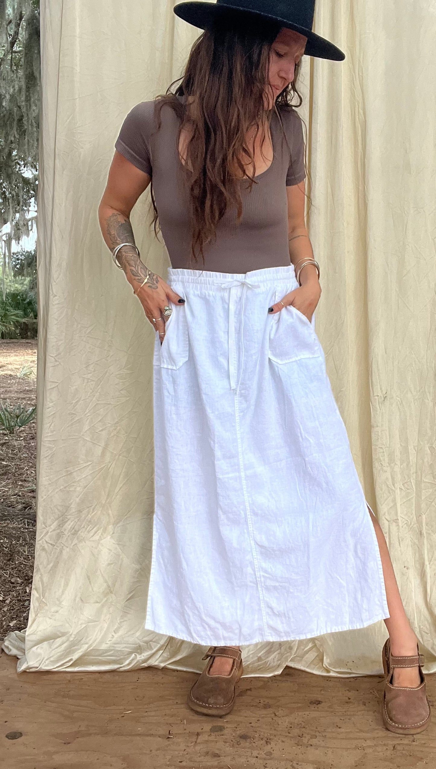 ✧ Linen Drawstring Pocket Skirt ✧ Natural Fibers