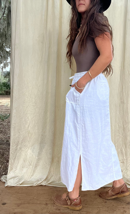 ✧ Linen Drawstring Pocket Skirt ✧ Natural Fibers