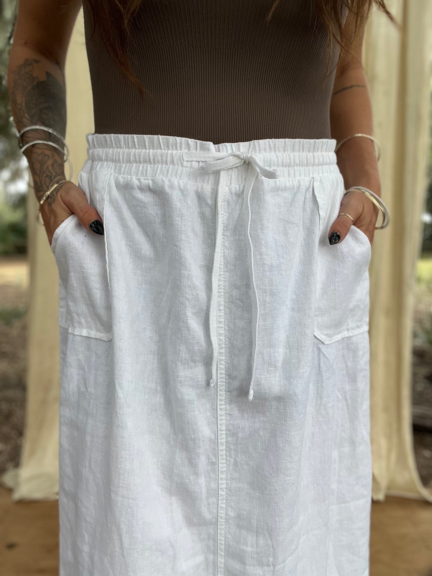 ✧ Linen Drawstring Pocket Skirt ✧ Natural Fibers