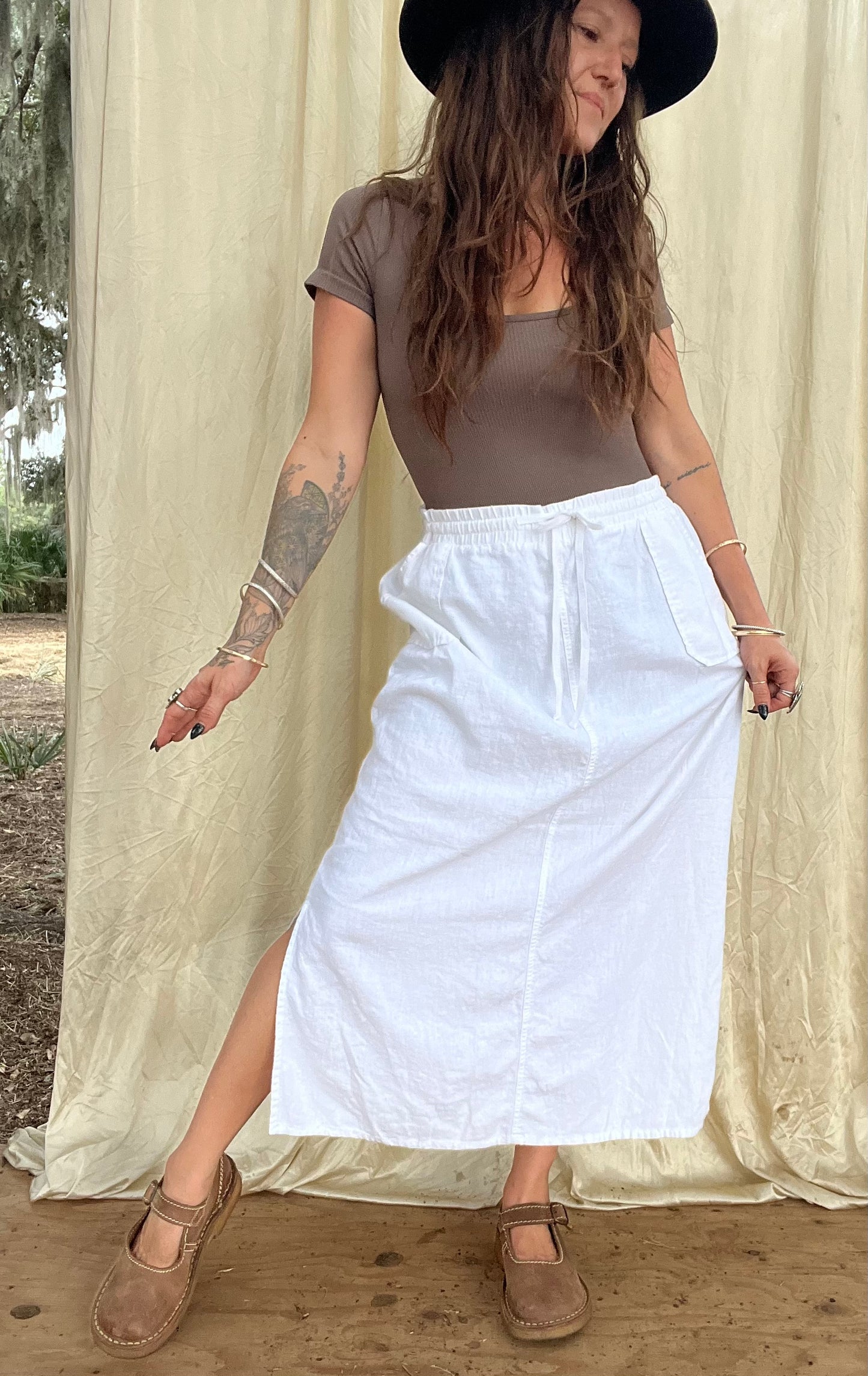 ✧ Linen Drawstring Pocket Skirt ✧ Natural Fibers