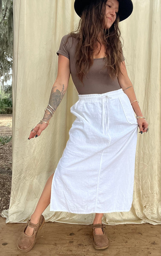 ✧ Linen Drawstring Pocket Skirt ✧ Natural Fibers