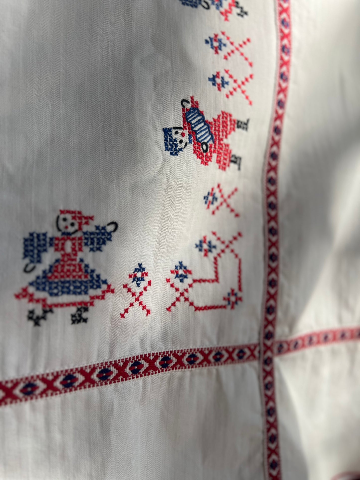 ✧ 1960’s Embroidered Austrian Tablecloth ✧ Natural Fibers